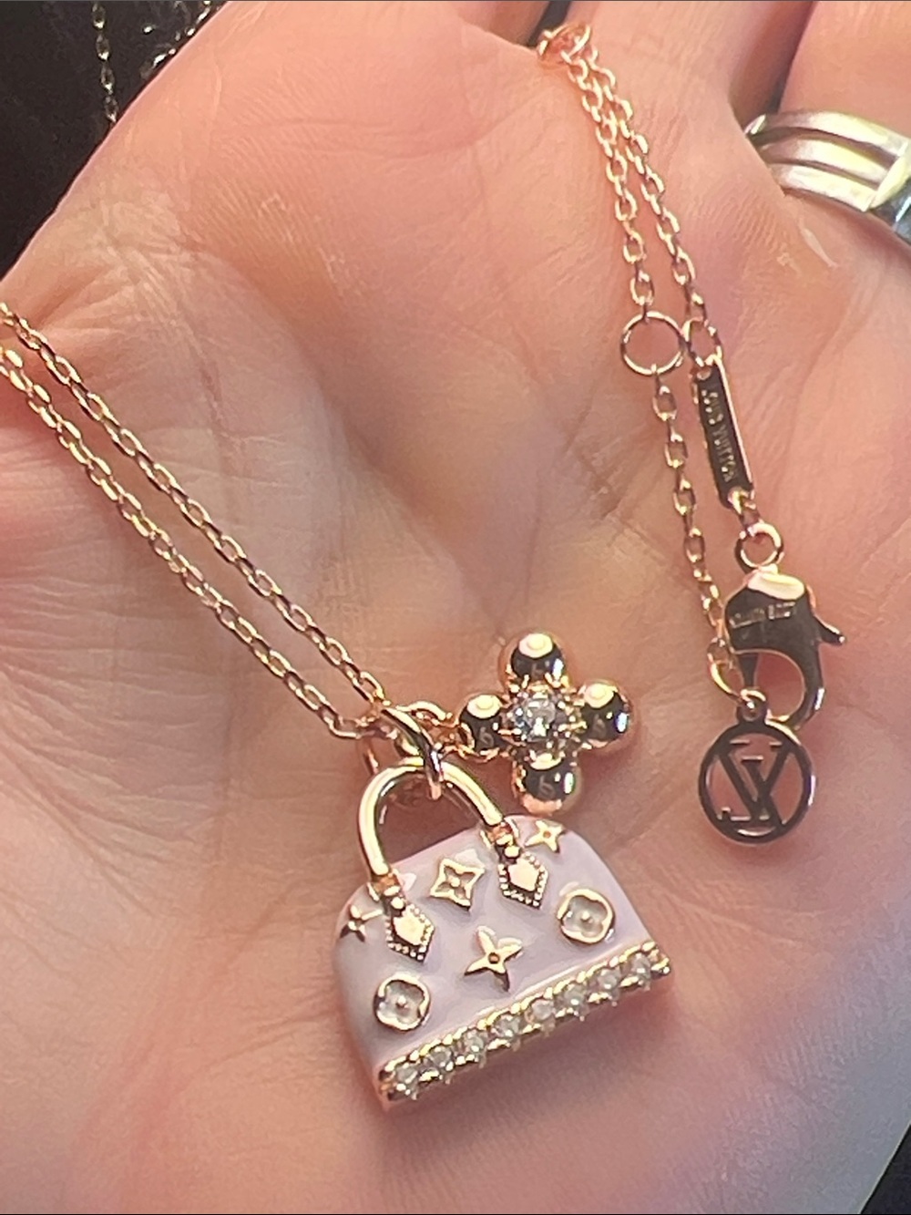 Gold & Light Pink Enamel Charm Necklace